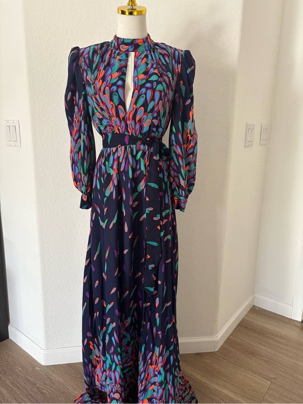 Navy Multicolor Long Sleeve Maxi Dress
